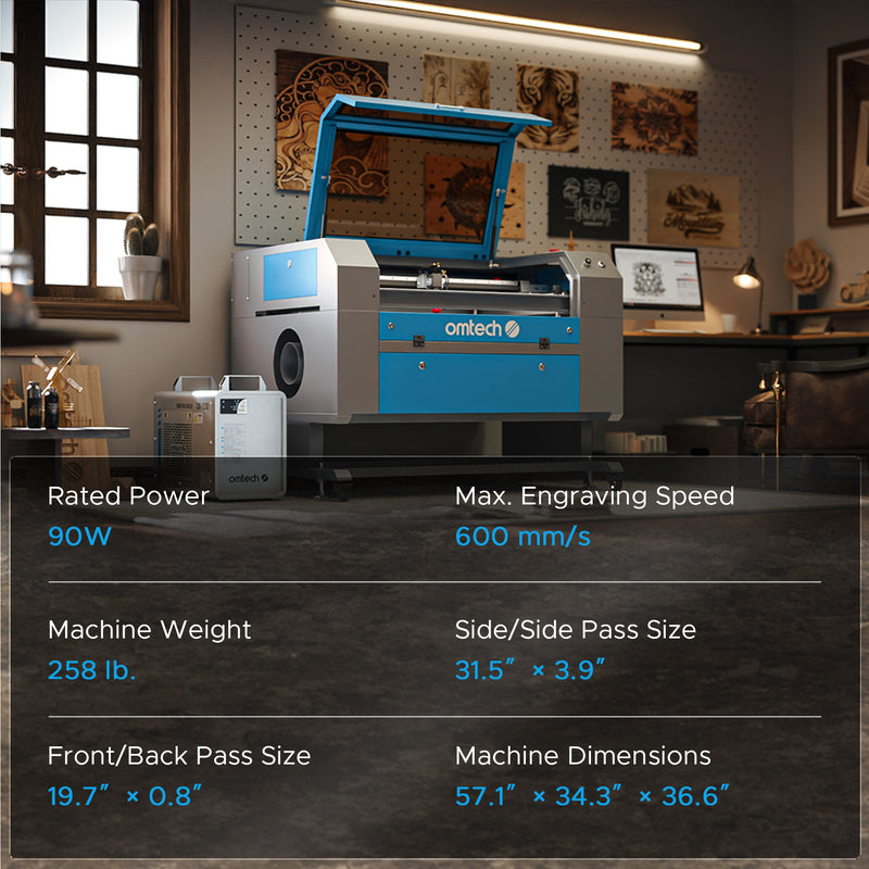 OMTech Maker AF2028-80 90W CO2 Laser Engraver and Cutter with 20" x 28" Working Area and Autofocus